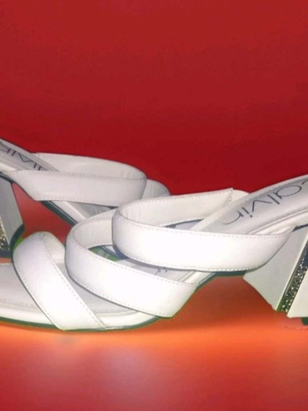 Calvin Klein White Strappy Block Heel Sandals -